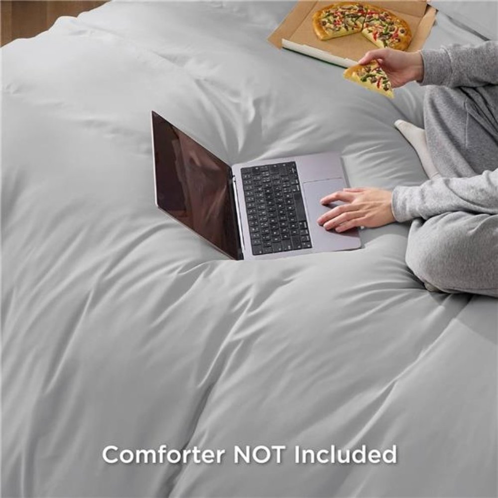 Silver Grey Duvet Cover Queen Size -Soft Brushed Microfiber Duvet Cover for Kids - Picture 2 of 6